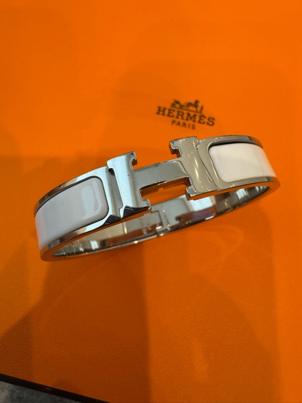 HERMES Clic H bracelet white Palladium plated pre owned